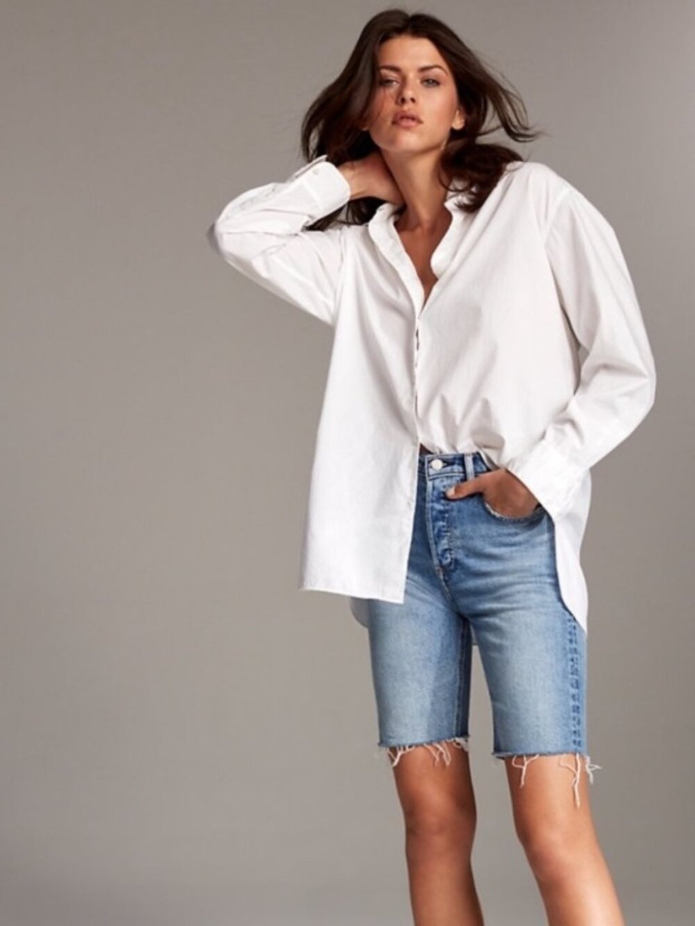 Aritzia Denim Forum The Yoko Bermuda Short Jean Frayed Hem Organic Cotton  26